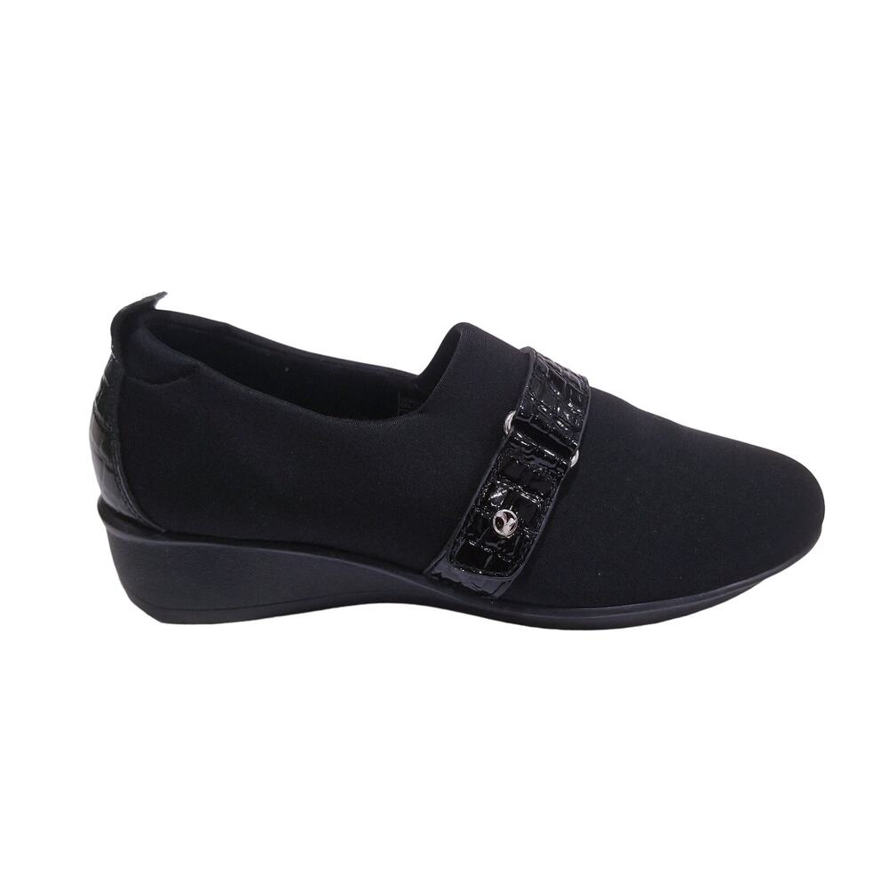 REVERE Shoes Genoa Black Slip on Stretch Loafer